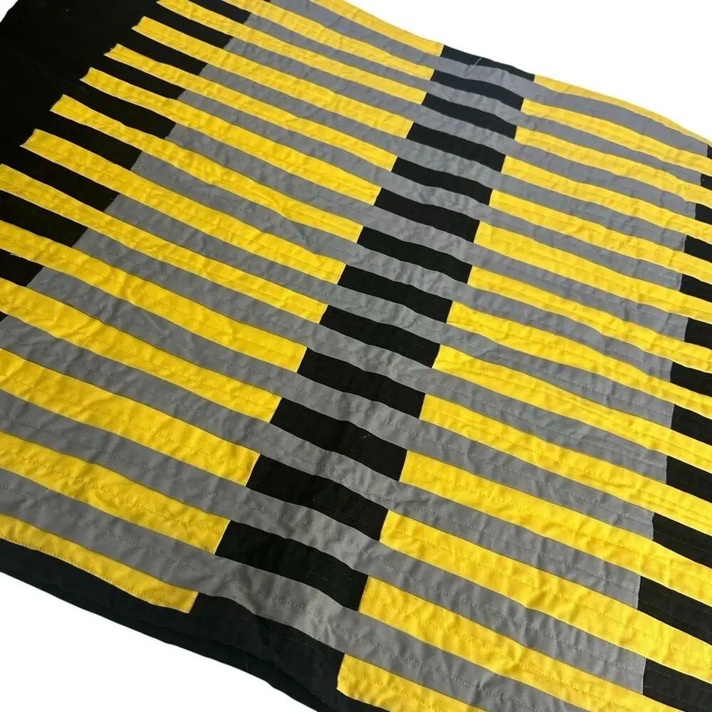 black yellow gray throw striped quilt blanket